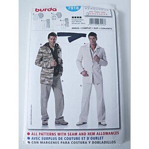 Vintage Burda 7918 Sewing Pattern Mens Business Casual Jacket and Pants Pattern